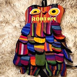 ROTAN OWL small backpack/ Purse with colored strips